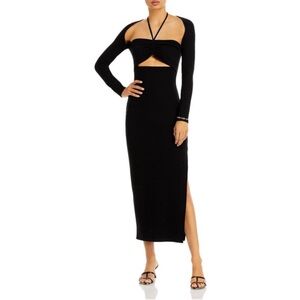 FORE Ribbed Halter Neck Long Sleeve Cutout Maxi Dress